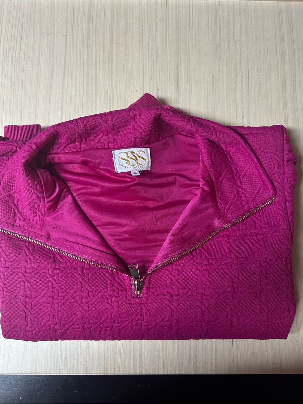 SSYS Women's Fuchsia Quilted 3/4 Zip-Front Sweater - Picture 6 of 7